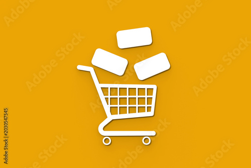 Shopping Cart with Items on Red Background