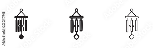 Fotografía Wind chime vector icons set featuring solid and outline designs for garden, deco