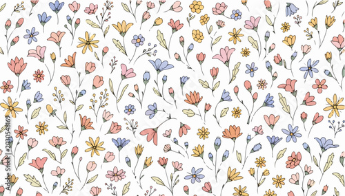 Quadro su tela Pastel floral pattern created in dreamy watercolor technique