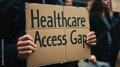 Protestor holding healthcare access sign.