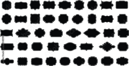 Foto Collection of 49 black decorative labels and frames on white background, badge b