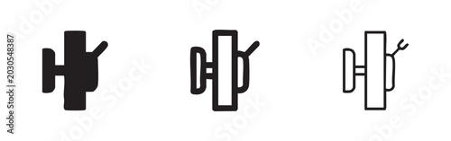 Fotografie Mechanical camera part or film winder icon set in three styles