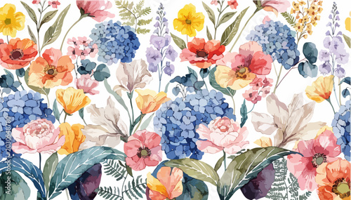 Billede på lærred Elegant spring flowers painted in airy watercolor textures