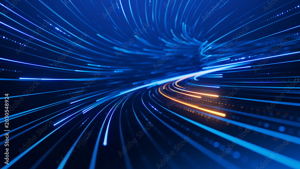 Fototapeta premium Streaming data, binary data moving on a digital tunnel - Digital Code road, ai, artificial intelligence concept - 3d illustration
