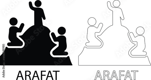 Schilderij op canvas Black flat and line style Arafat mountain and people vector icon set, collection