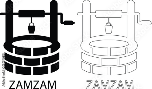 Bilde på lerret Black flat and line style Zam Zam well water vector icon set, collection and gro
