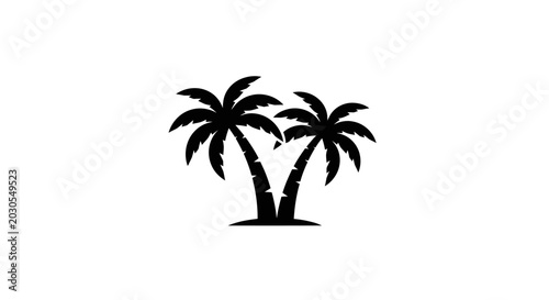 A vector illustration of two black palm trees standing on a white background