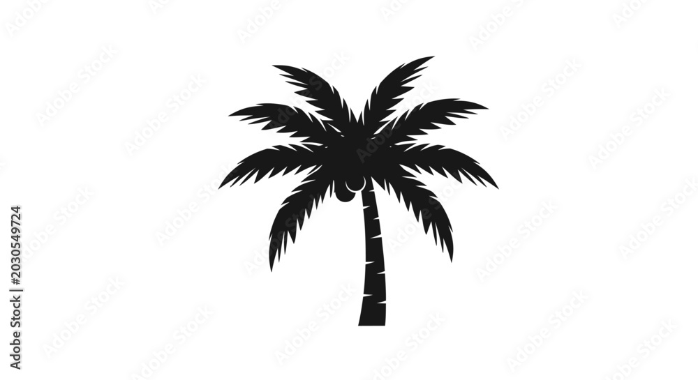 Obraz premium A monochrome illustration of a palm tree. The black silhouette stands against a white backdrop