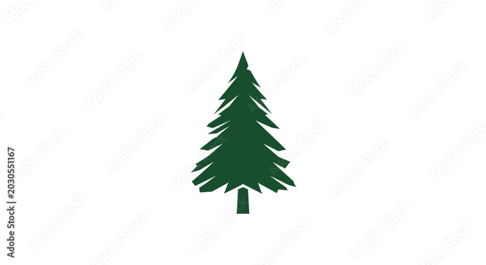 Obraz premium A single green geometric pine tree on a white background, minimal design