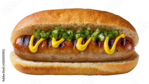 Obraz na plátne Grilled sausage hot dog with mustard and relish, isolated on transparent backgro