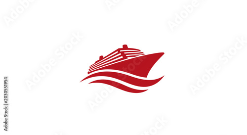 Tablou pe pânză Red Cruise Ship Silhouette Icon on White Background