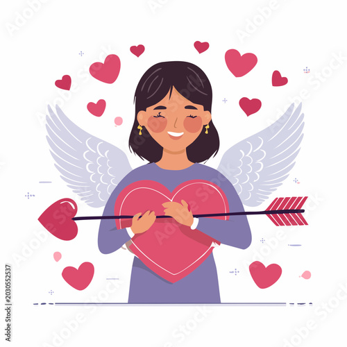 Cupid Angel Holding Heart with Arrow