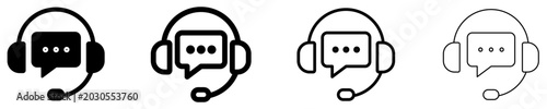 Konstfotografi Set of headset with microphone and speech bubble icons with different line weights