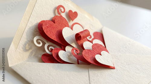Romantic Paper Cut Hearts Pop-up Envelope with Love Note