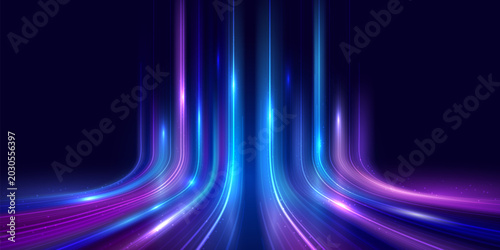 Bild auf Leinwand Futuristic digital network background with glowing neon data streams and abstract technology flow vector illustration