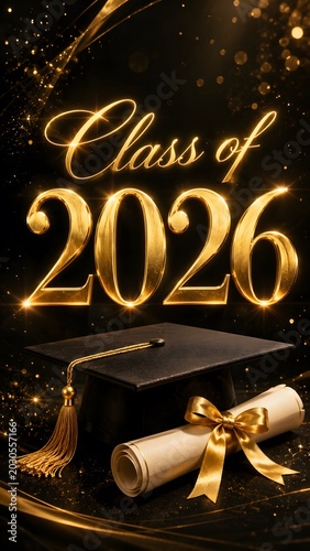 Luxury Class of 2026 Graduation Announcement with Cap and Diploma
