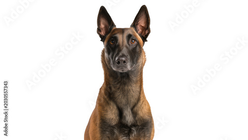 Photos Belgian Malinois dog with alert ears looking forward, isolated on transparent ba
