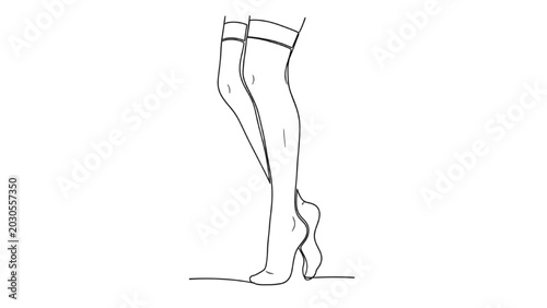 Quadro su tela A 2D CAD Vector illustration of a woman's legs wearing stockings and high heels