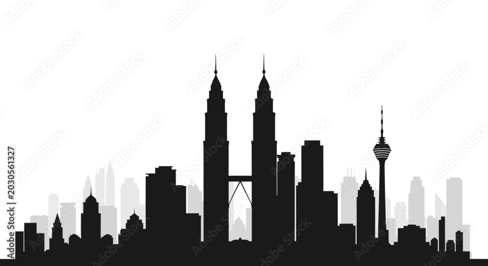 Fototapeta premium Kuala Lumpur Skyline Silhouette - Iconic Cityscape with Petronas Towers