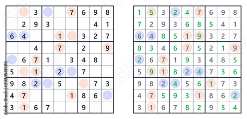 Sudoku solution page with even/odd numbers at easy level. For a book of Japanese Sudoku puzzles  