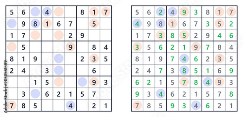 Sudoku solution page with even and odd numbers at easy level. For a book of Japanese Sudoku puzzles  