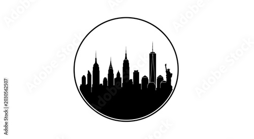 Canvas Print New York City Skyline Silhouette in Circle