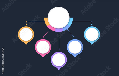 Modern Circle 5 Step Timeline Infographic Template with Business Workflow Process Roadmap Diagram