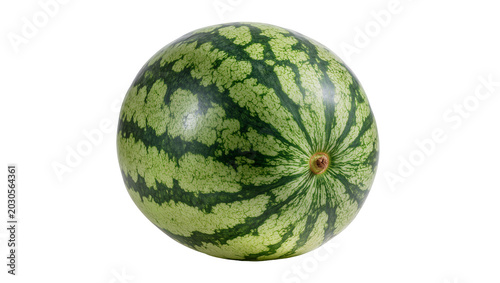 Foto Whole green striped watermelon with textured rind, isolated on transparent backg