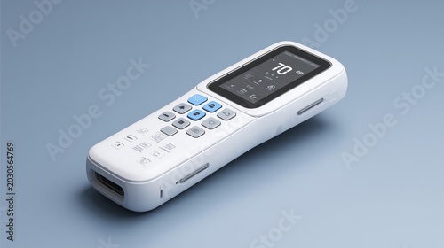 Medical AI device handheld scanner on white background, healthcare technology concept, studio lighting