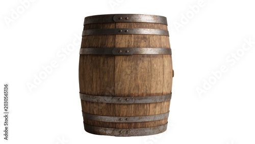 Obraz na plátně Wooden barrel with metal bands, isolated on transparent background