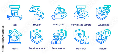 Obraz na płótnie Surveillance System icon set vector illustration featuring cctv,alarm,security camera,and intrusion icons for monitoring and protection concepts