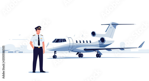 Pilot Standing Next to Private Jet on Tarmac