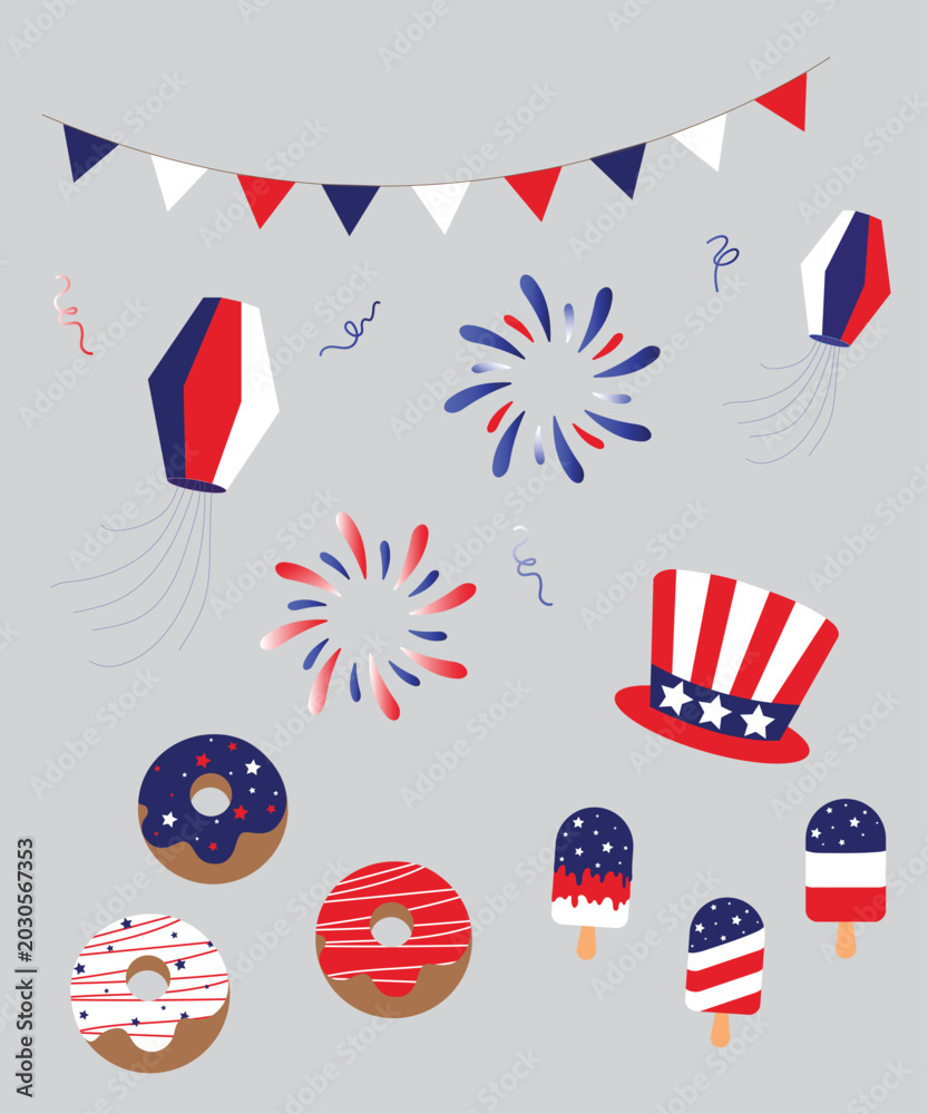 Obraz premium usa independence day elements collection