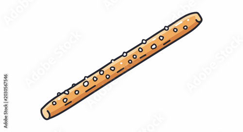 A cartoonish breadstick snack with small circular indentations