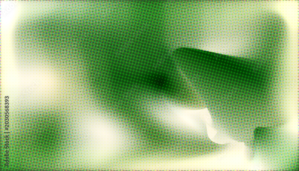 Fototapeta premium Abstract Green Halftone Gradient Pattern with Mesh Texture. A vibrant green and white abstract background featuring a halftone dot pattern. The colors blend in a soft gradient with a mesh-like texture