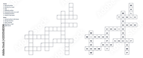 Blank crossword puzzle layout for games and educational activities  
