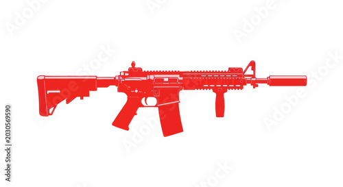 Photos Red Assault Rifle Silhouette Isolated on White Background