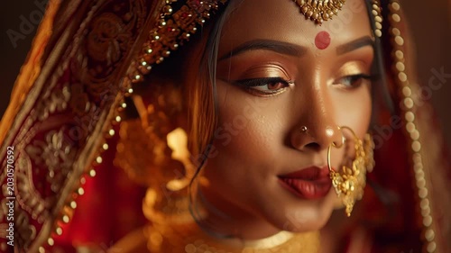 Close-up Portrait of an Indian Bride in Traditional Wedding Attire