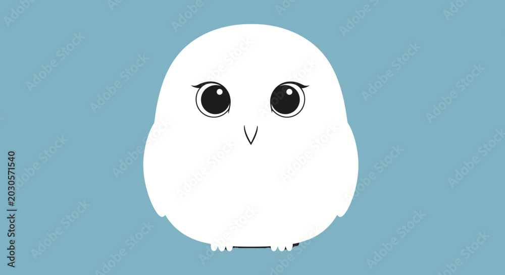 Fototapeta premium Cute Cartoon White Owl Character with Big Eyes on Blue Background