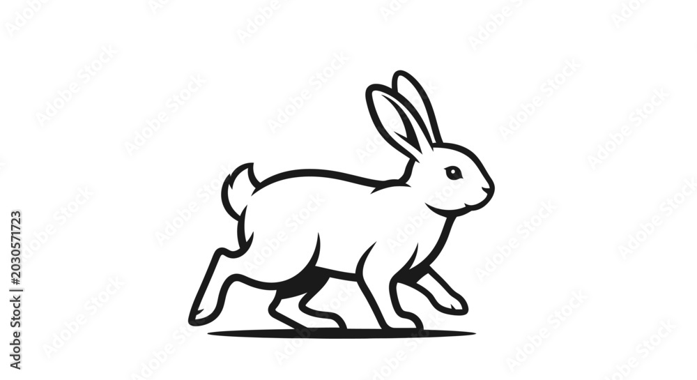 Obraz premium Running Rabbit Silhouette, Black and White Simple Line Art Logo Design