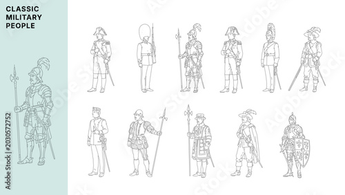 фотографія Historical military uniform collection featuring European soldiers, royal guards