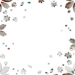 A vintage floral frame illustration with pink flowers, green leaves, and butterflies creates a decorative spring border design for a nature wallpaper card