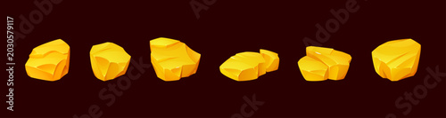 Foto Golden nugget stone for mine game interface - raw ore pile with gem cartoon vector icon