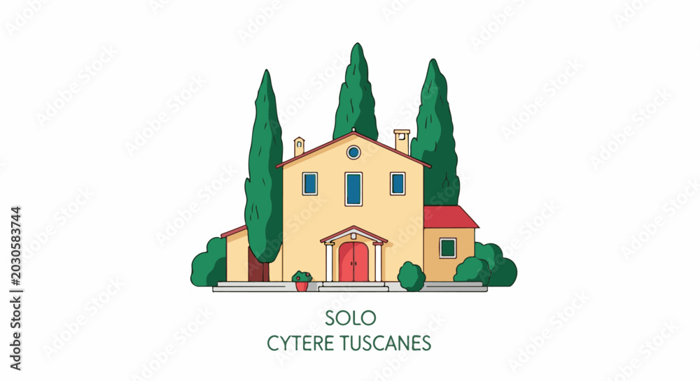 Obraz premium A charming Tuscan villa with cypress trees and a potted plant