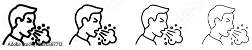 Bild auf Leinwand Line icons of a heavily coughing person with phlegm or droplets