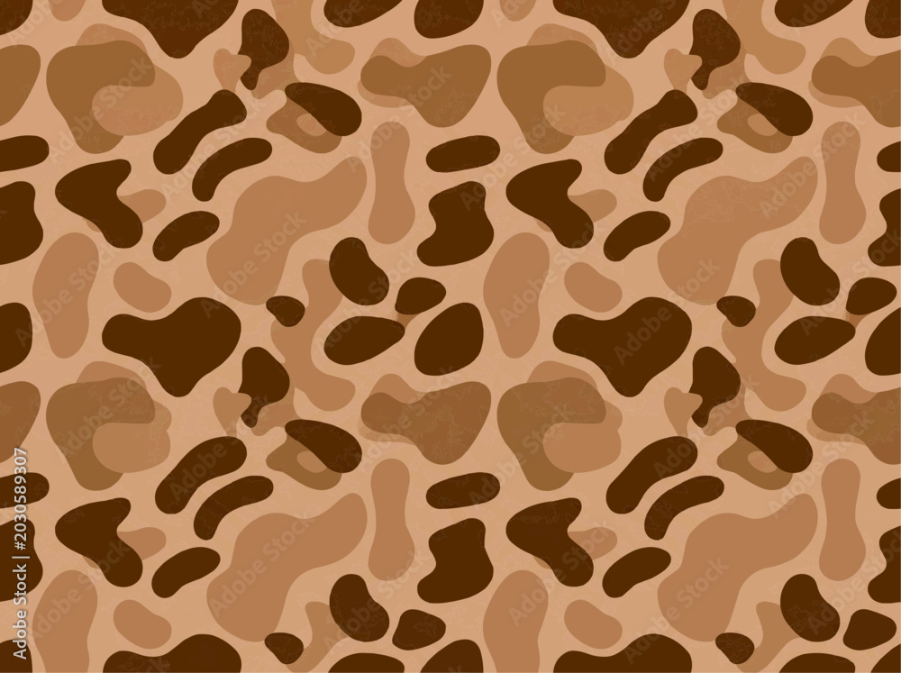 Naklejka premium Liquid organic camo pattern, seamless military style, brown and tan, textile backdrop