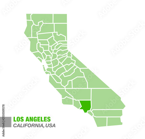 California State Map with Highlighted Los Angeles County Green Color Vector Illustration