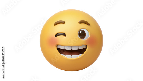 Φωτογραφία Winking happy face emoji with rosy cheeks, isolated on transparent background
