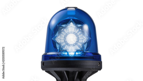 Photos Blue rotating beacon light with star pattern, isolated on transparent background