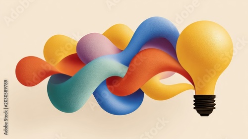 Vibrant abstract design featuring colorful flowing shapes and a glowing light bulb representing creativity and innovative ideas for digital art projects
